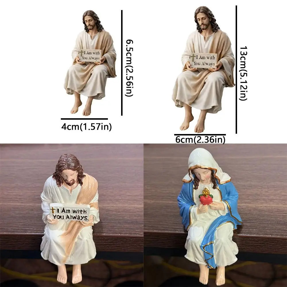 Hand Painted Jesus Figurine I Am with You Always Sitting Pose Resin Jesus Ornament Handmade Unique Jesus Christ Statue