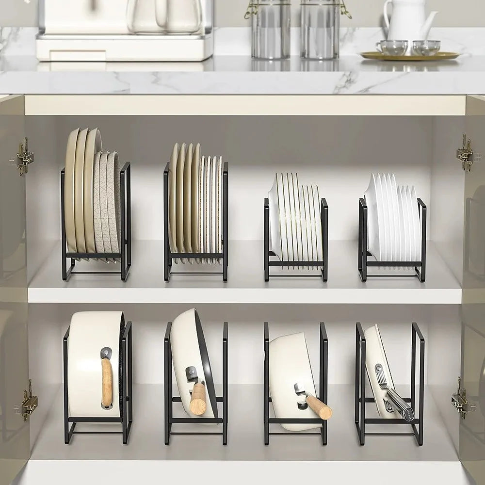 1pc Sleek Metal Dish Rack Set, Space-Saving Tiered Shelf Organizer, Plate & Utensil Holder, Pull-Out Design, Kitchen Storage