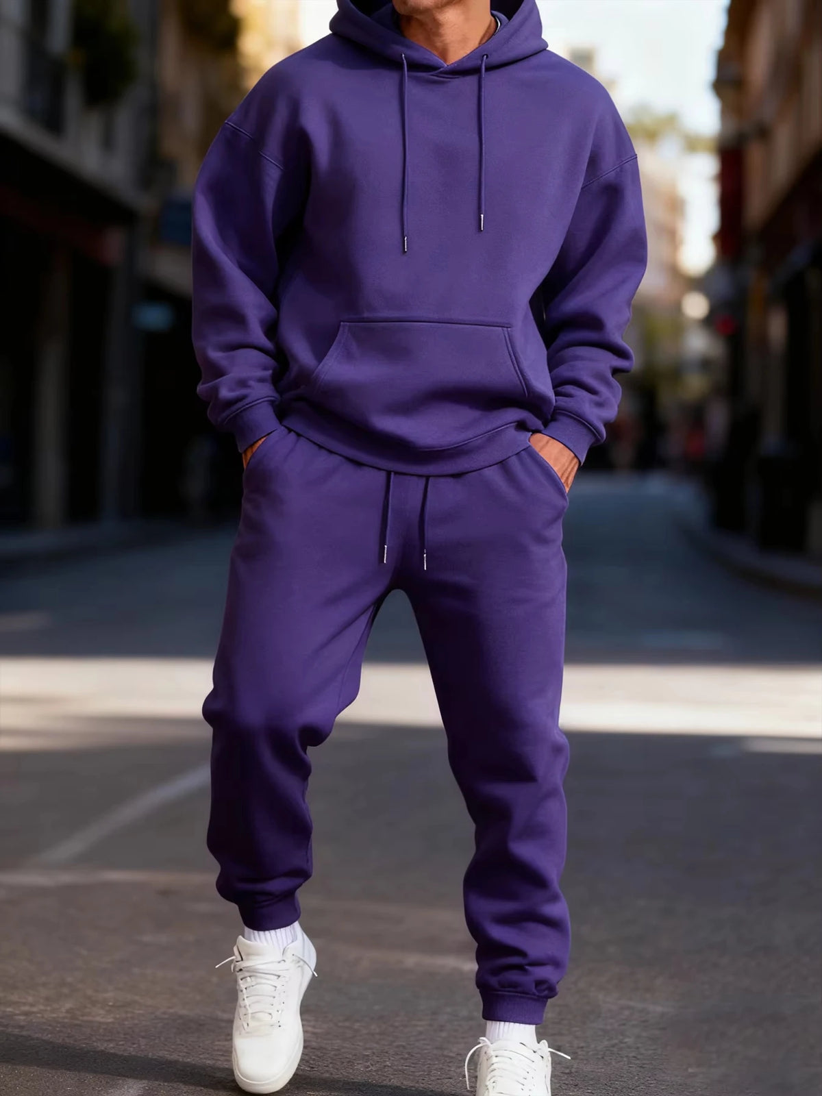Men's Solid Hoodie & Sweatpants Set