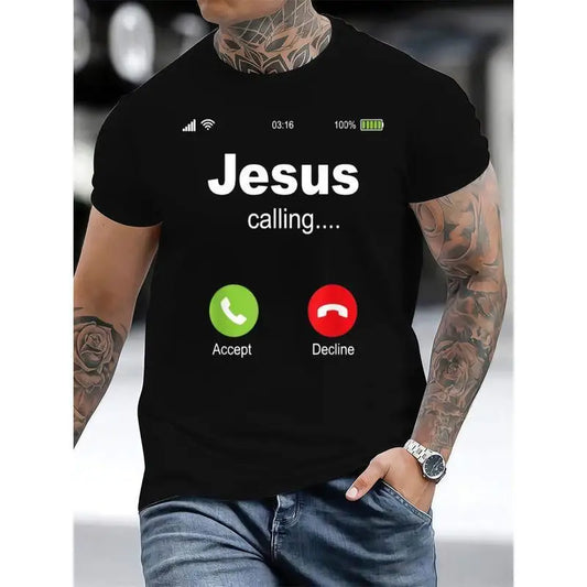Jesus Calling - Christian Religious Bible Church T-Shirt for Men Clothing 100% Cotton Easter Wear Daily White Letter T Shirts