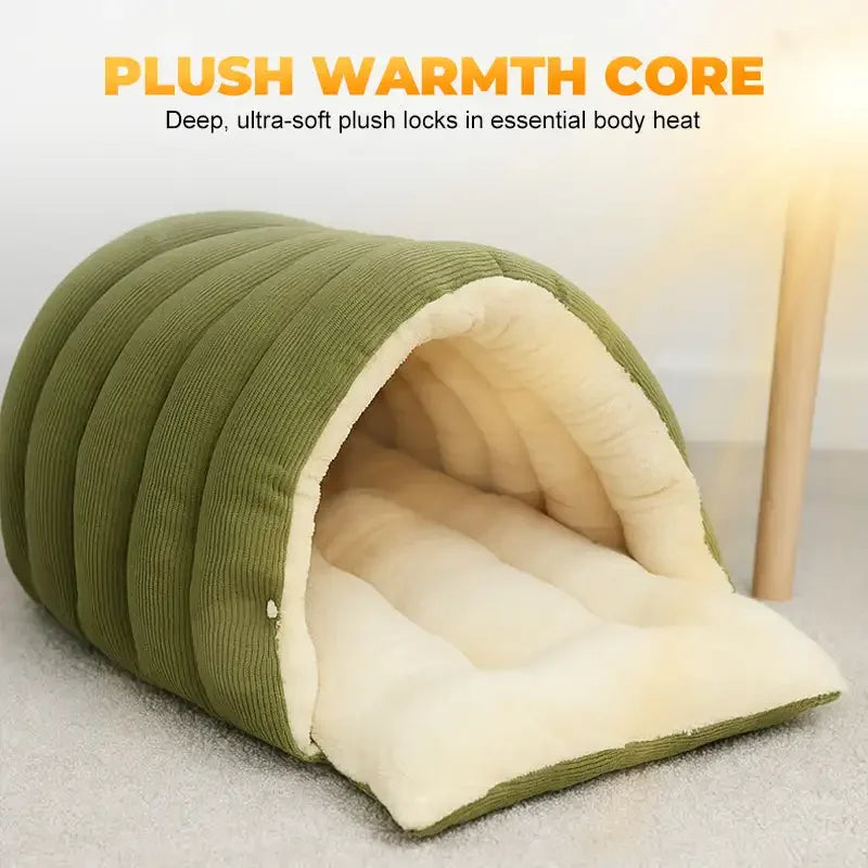 Winter Thermal Plush Cat Bed – Warm Enclosed House, Removable & Washable Cover