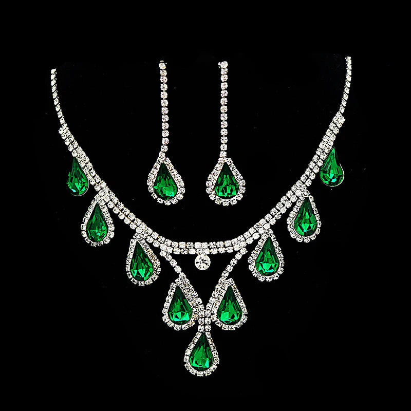 Romantic Crystal Bridal Jewelry Set – Rhinestone Necklace & Earrings for Wedding & Party
