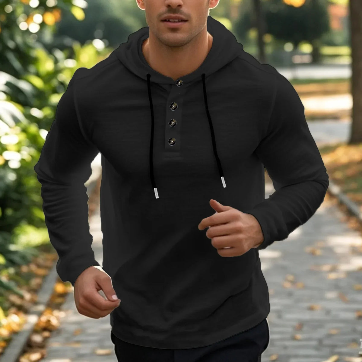 Men's Hooded Cotton-Linen Henley Shirt