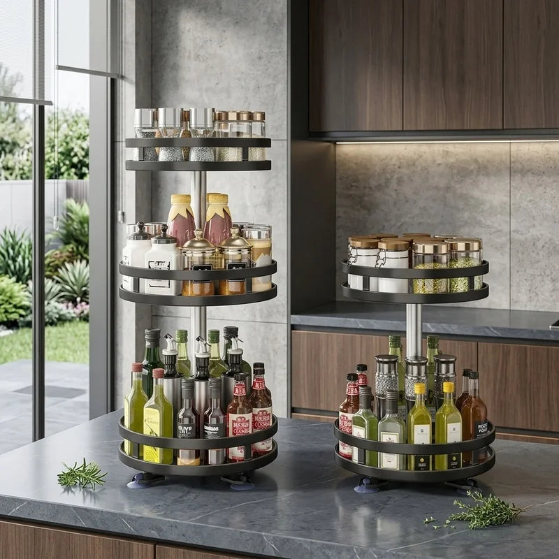 360° Rotating Spice Rack Organizer, Non-Skid Storage Tray for Seasonings, Spice Jars, Cans and Kitchen Countertop Organization