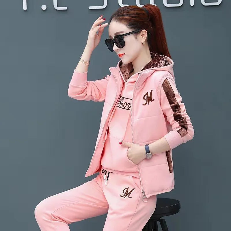 Women's Plush 3-Piece Hooded Sweat Suit Set
