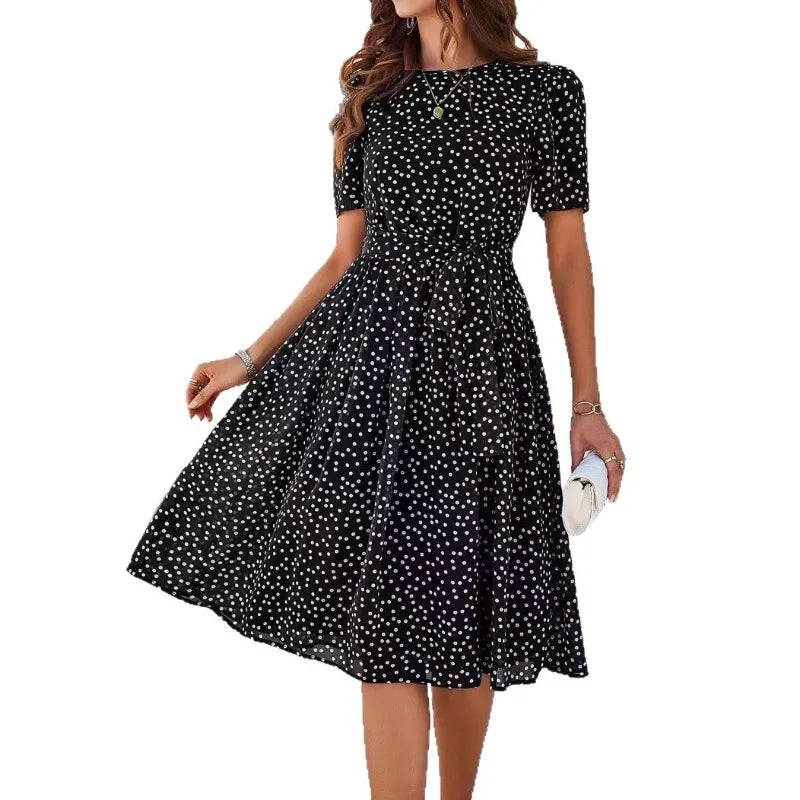 Women's Polka Dot Lace-Up Summer Dress