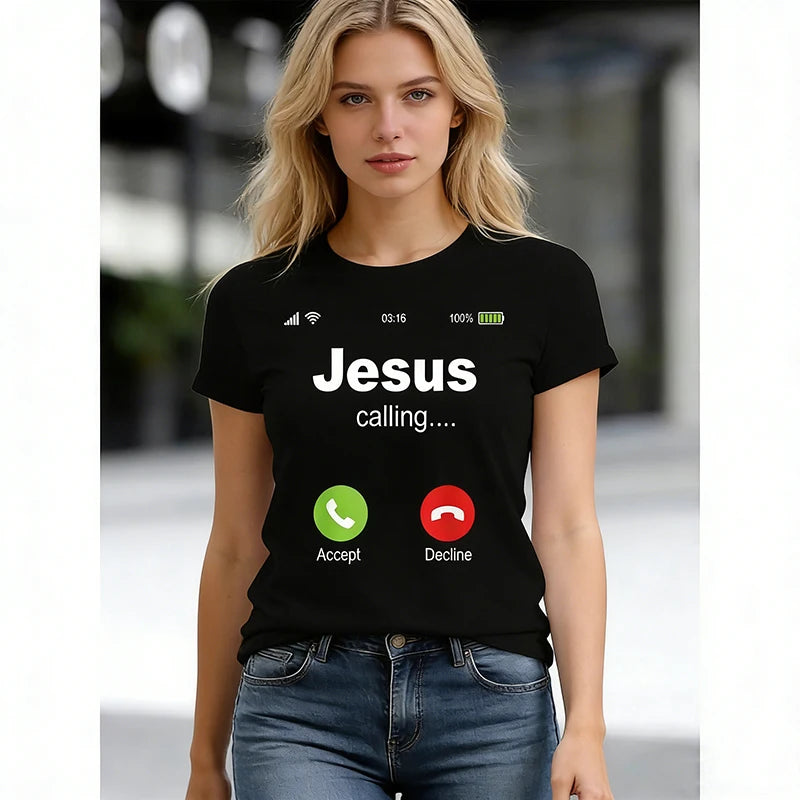 Jesus Calling - Christian Religious Bible Church T-Shirt for Men Clothing 100% Cotton Easter Wear Daily White Letter T Shirts