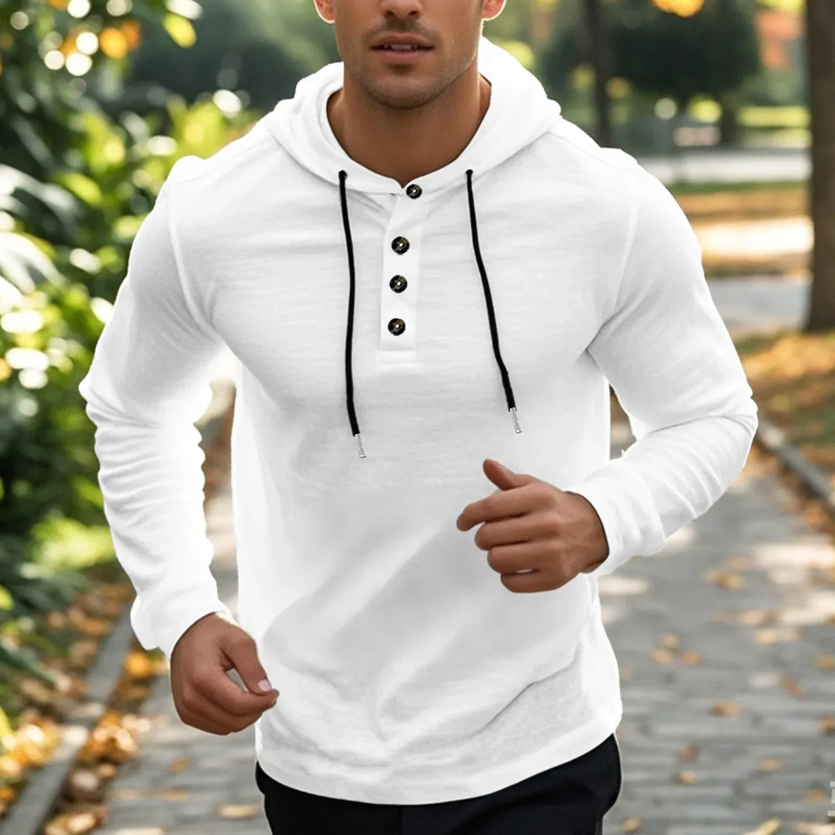 Men's Hooded Cotton-Linen Henley Shirt