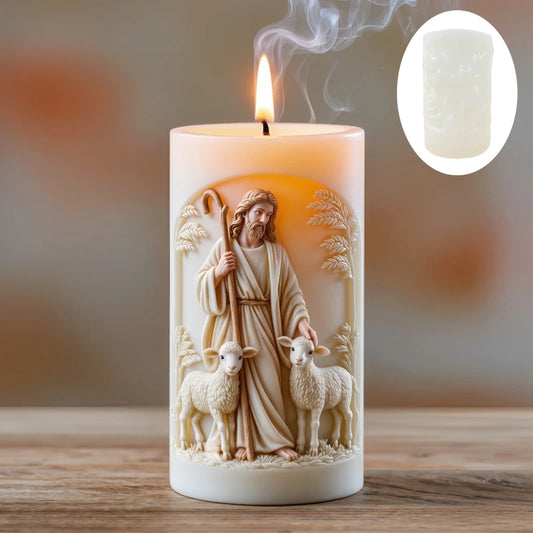 Jesus Shepherd Relief Cylinder Candle Silicone Mold Easter Jesus Shepherd Flower Resin Mold Jesus Sheep Relief Gypsum Mold