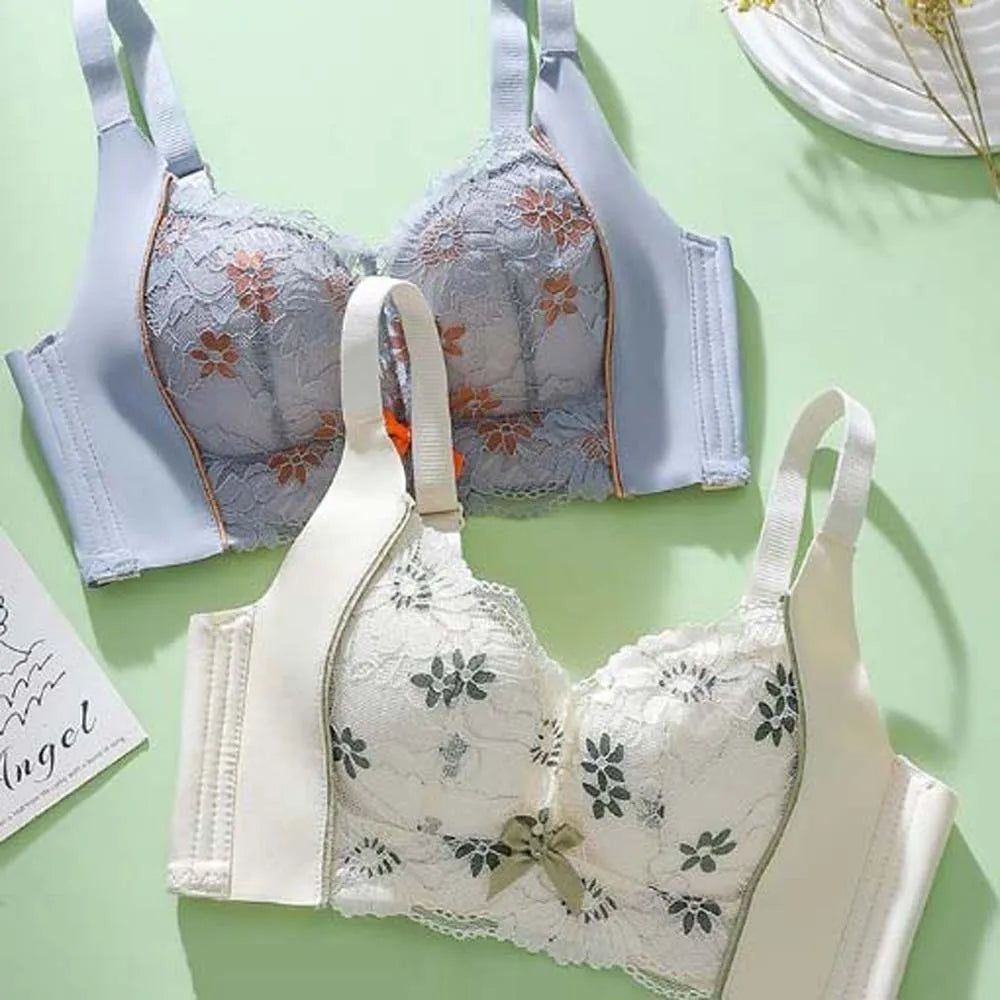 Gathered Breasts Wireless Deep V Bra Close-fitting Anti-sagging Brassiere for Women No Trace Big Cup Seamless Lace Bras Women