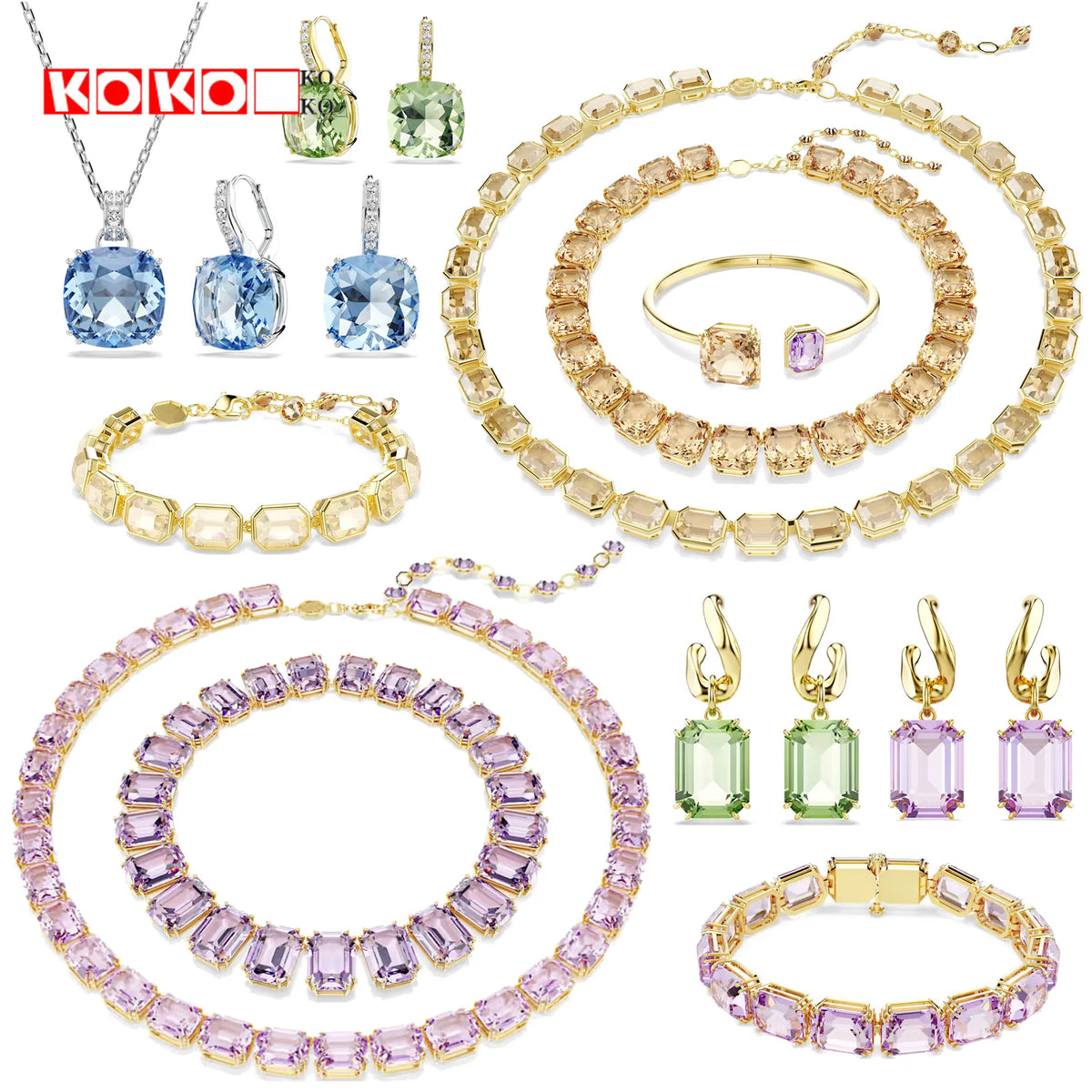2026 New Fine Jewelry Set for Women Gold Geometric Zircon Crystal Necklace Bracelet Earrings Romantic Gift