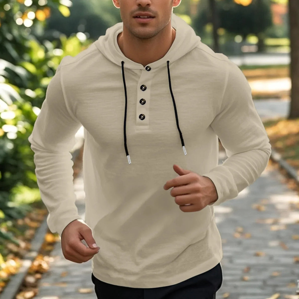 Men's Hooded Cotton-Linen Henley Shirt
