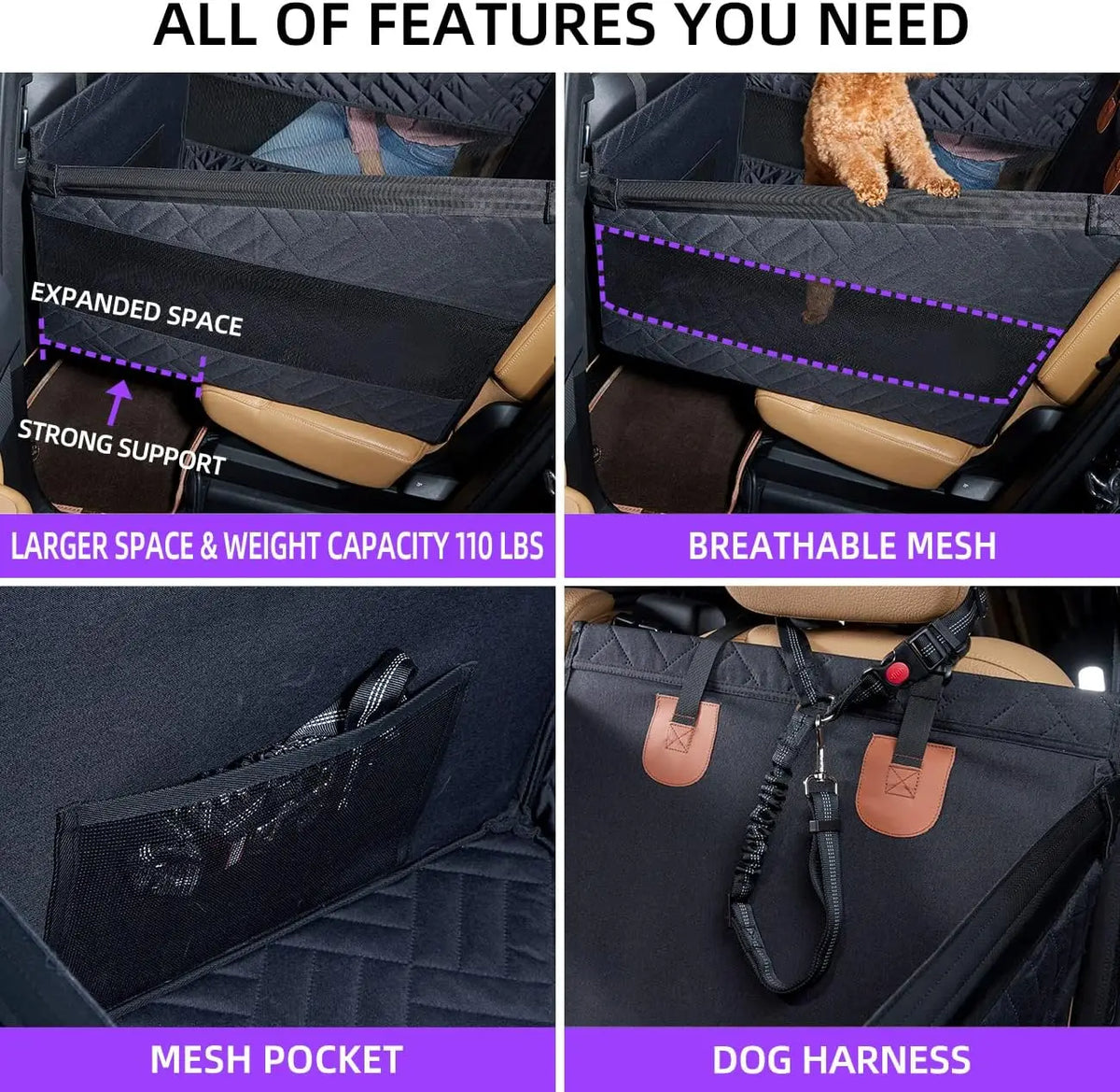 Waterproof Car Pet Seat Cover – Hammock Dog Mat with Hard Bottom & Mesh, All Sizes