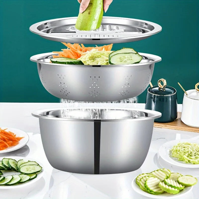 3-Piece Stainless Steel Mixing Bowl & Grater Kit