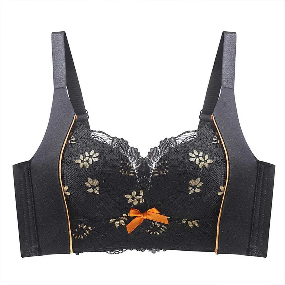 Gathered Breasts Wireless Deep V Bra Close-fitting Anti-sagging Brassiere for Women No Trace Big Cup Seamless Lace Bras Women