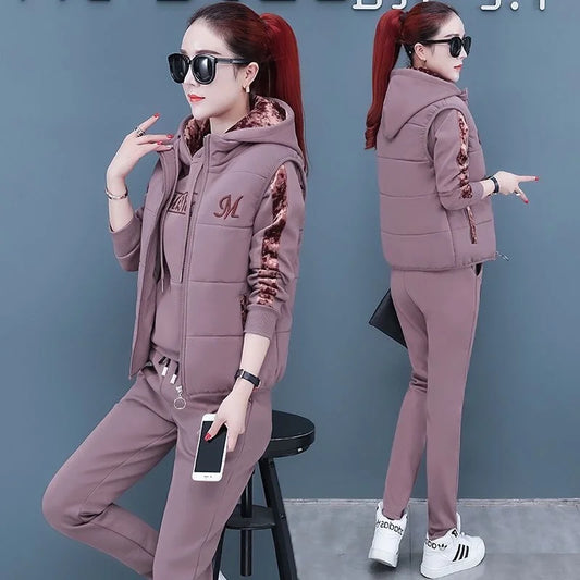 Women's Plush 3-Piece Hooded Sweat Suit Set