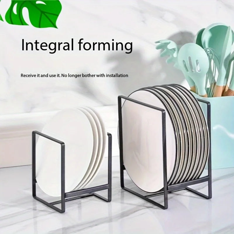 1pc Sleek Metal Dish Rack Set, Space-Saving Tiered Shelf Organizer, Plate & Utensil Holder, Pull-Out Design, Kitchen Storage
