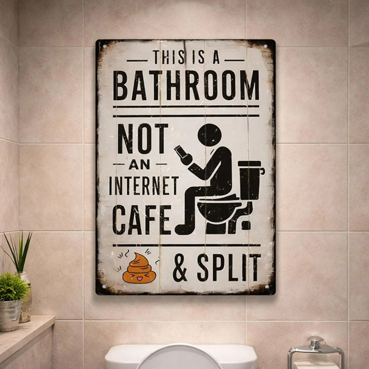 Funny Bathroom Sign – Vintage Retro Metal Wall Decor, Rust-Resistant, Easy to Hang