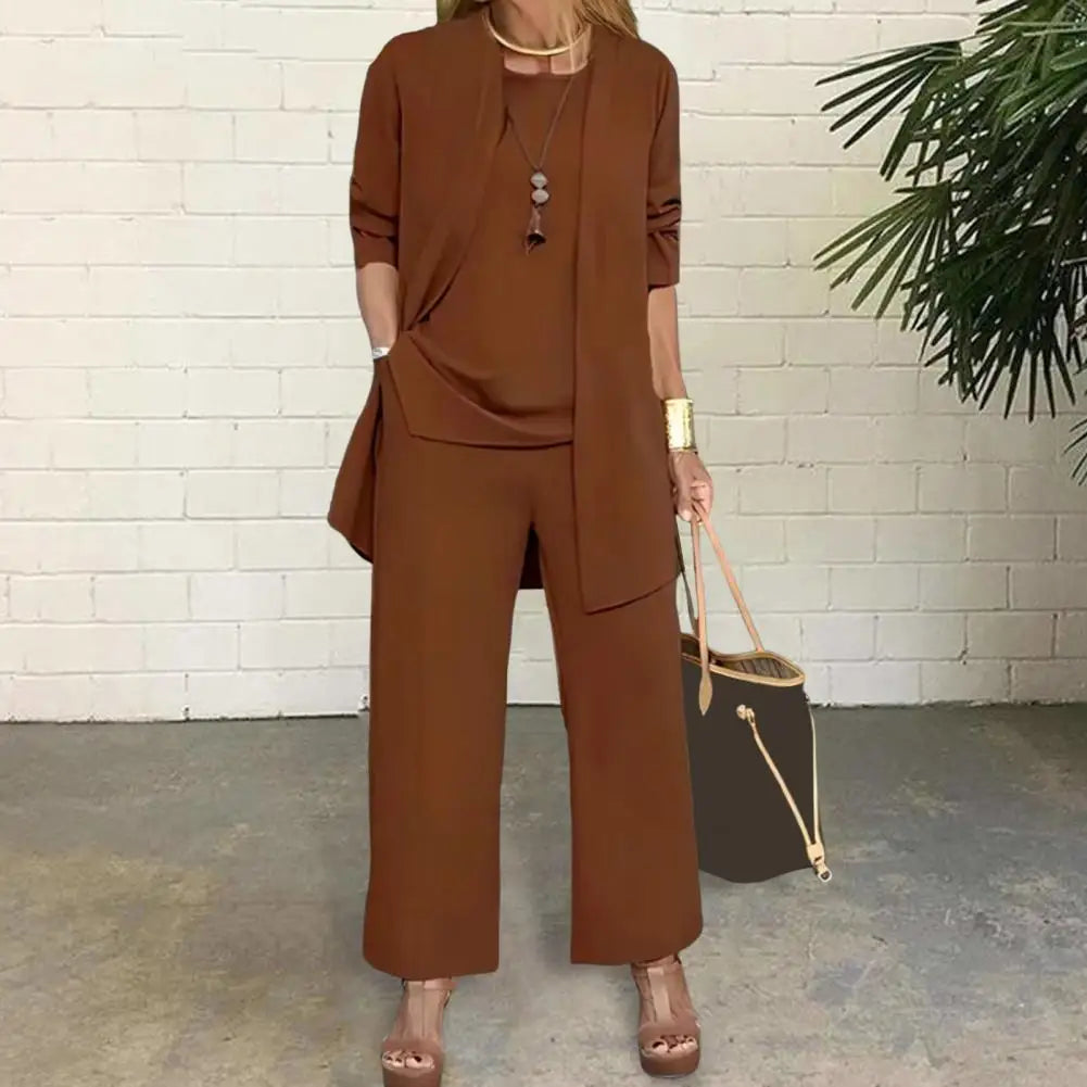 Women's 3-Piece Cardigan, Vest & Wide-Leg Pants Set