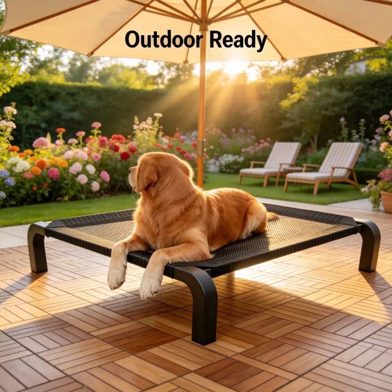 Foldable Elevated Dog Bed – All-Season Camp Cot with Canopy, All Sizes