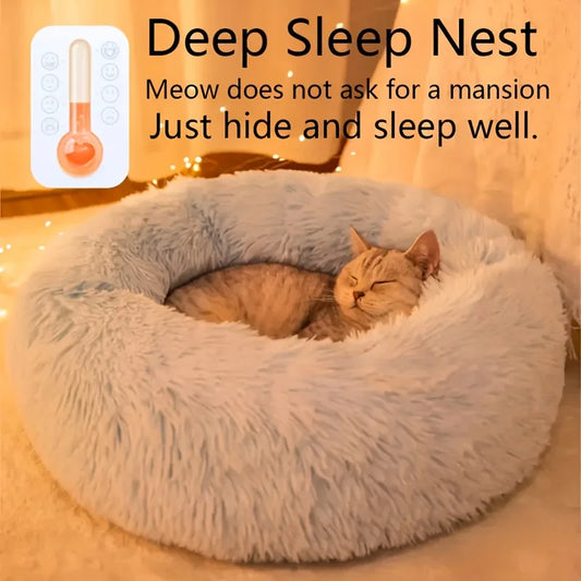 Striped Plush Round Pet Bed – Warm & Cozy for Cats & Dogs, M/L/XL