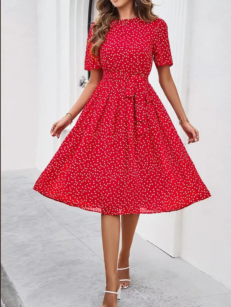 Women's Polka Dot Lace-Up Summer Dress