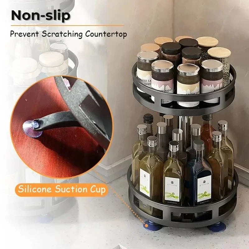 360° Rotating Spice Rack Organizer, Non-Skid Storage Tray for Seasonings, Spice Jars, Cans and Kitchen Countertop Organization