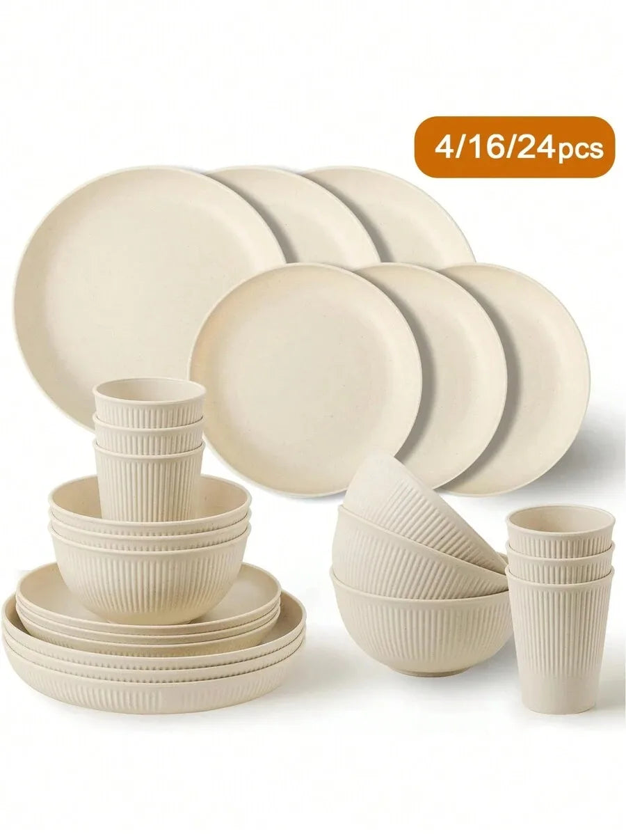 Reusable Plastic Dinnerware Set – Cups, Plates & Bowls for Camping & Picnics