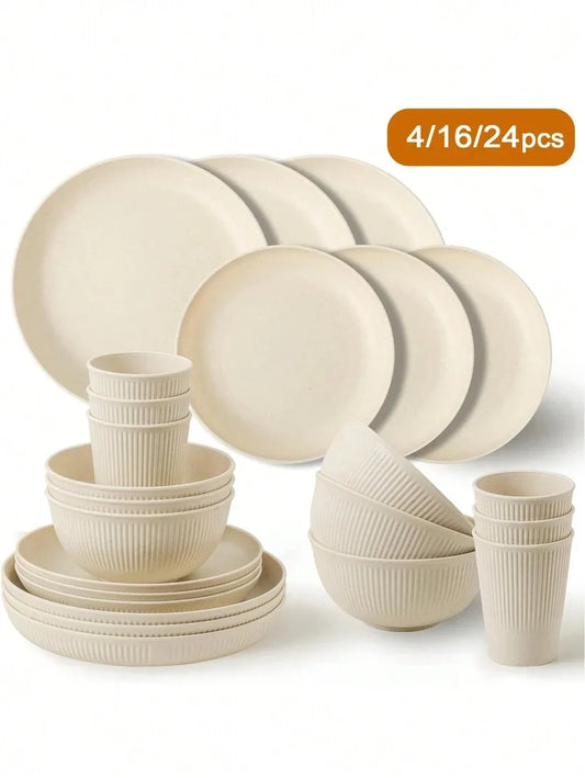 Reusable Plastic Dinnerware Set – Cups, Plates & Bowls for Camping & Picnics