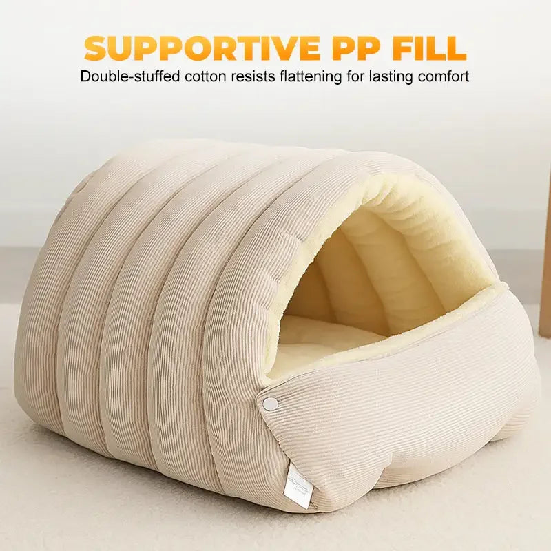 Winter Thermal Plush Cat Bed – Warm Enclosed House, Removable & Washable Cover