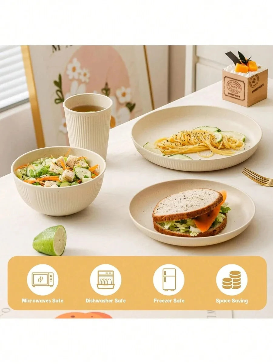 Reusable Plastic Dinnerware Set – Cups, Plates & Bowls for Camping & Picnics