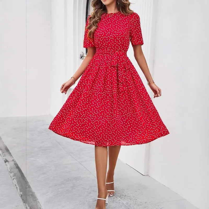 Women's Polka Dot Lace-Up Summer Dress