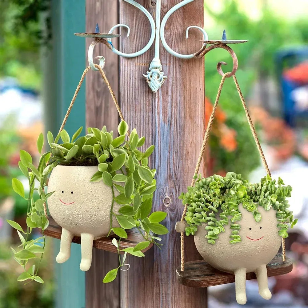 Resin Swing Face Wall Planter – Creative Head Succulent Pot, Home Decor & Garden Accent