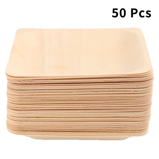 50 PCS Natural Alternative Plates Wooden Plate Compostable Plates Palm Leaf Plates Wedding Birthday Party Plates