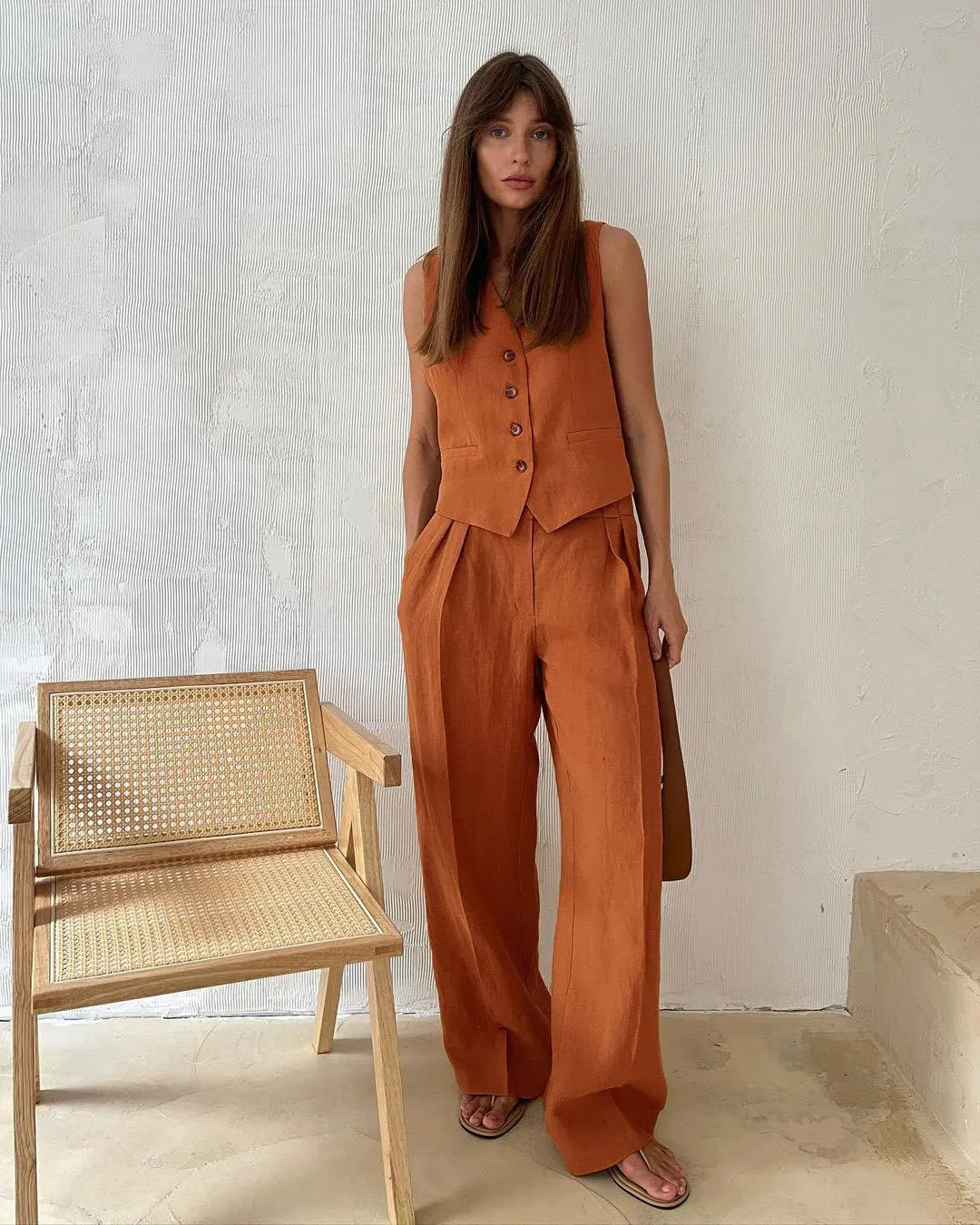 Women's Linen-Cotton Vest & Pants 2-Piece Set
