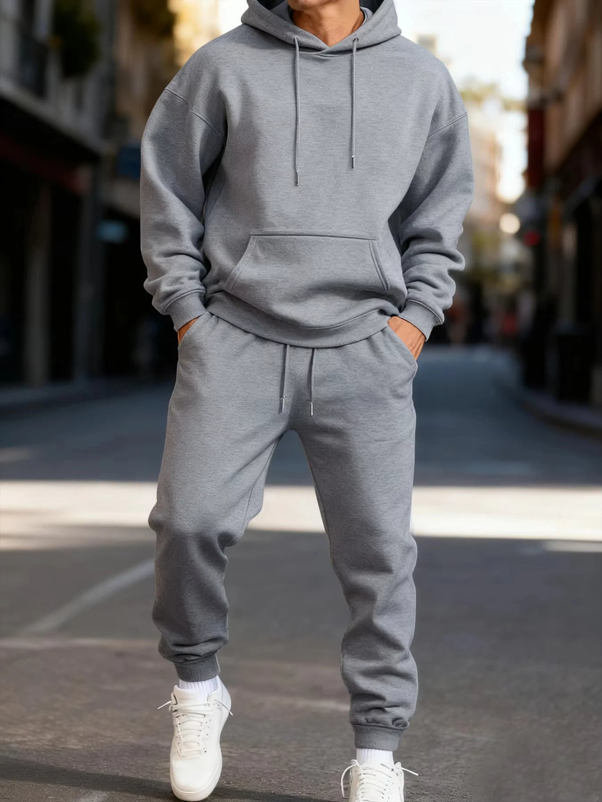 Men's Solid Hoodie & Sweatpants Set