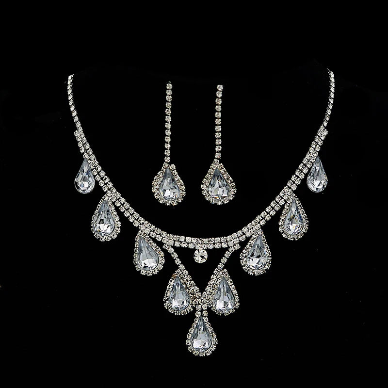 Romantic Crystal Bridal Jewelry Set – Rhinestone Necklace & Earrings for Wedding & Party