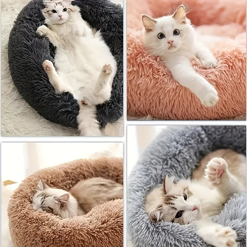 Striped Plush Round Pet Bed – Warm & Cozy for Cats & Dogs, M/L/XL