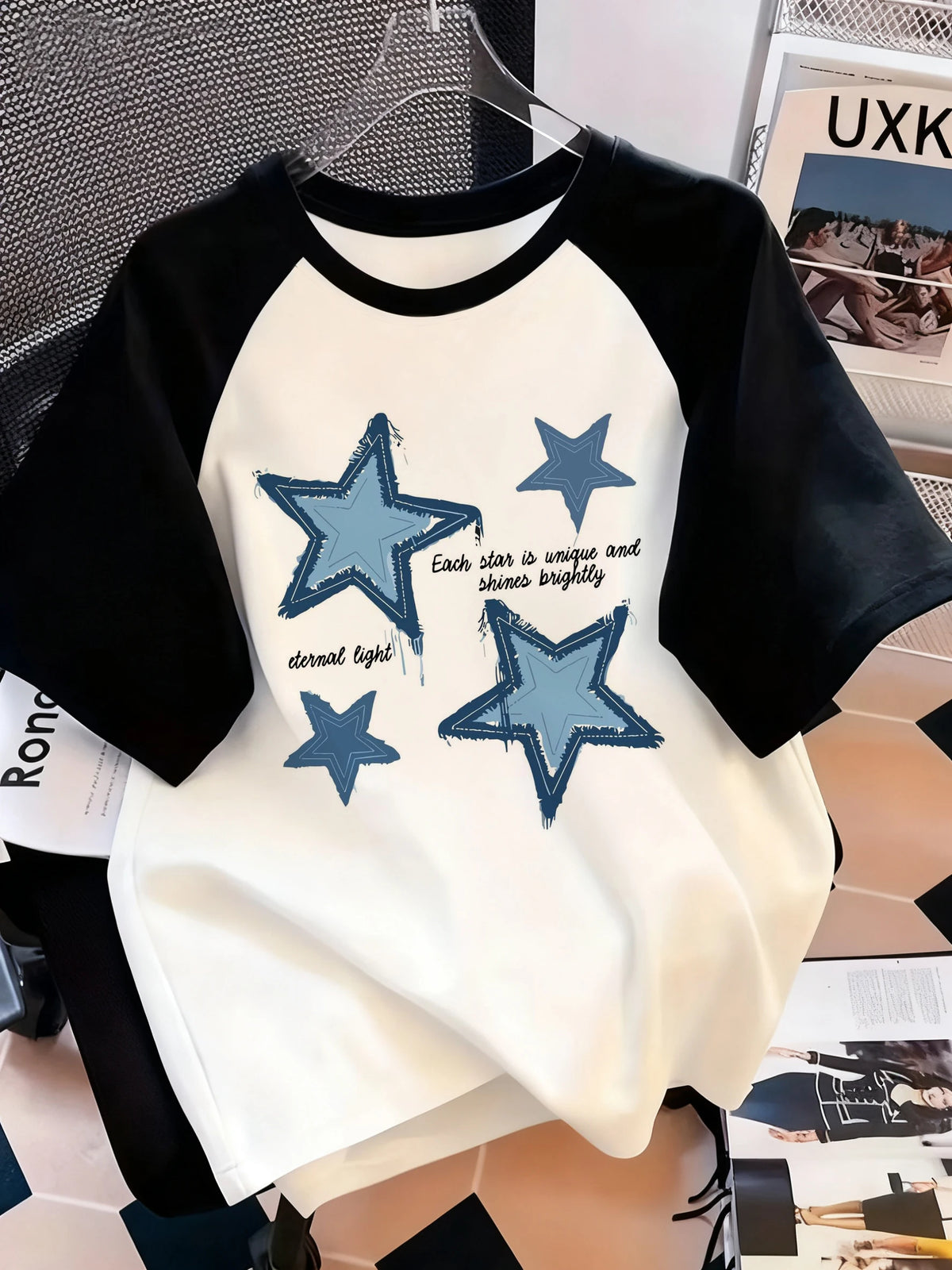 Women's Y2K Blue Star Graphic T-Shirt