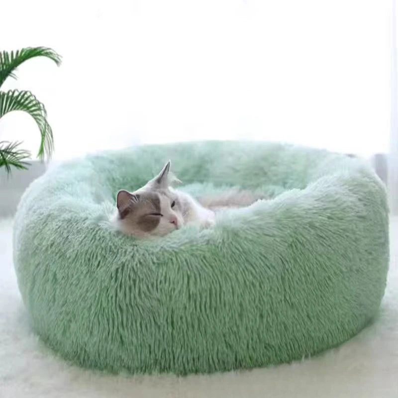 Striped Plush Round Pet Bed – Warm & Cozy for Cats & Dogs, M/L/XL