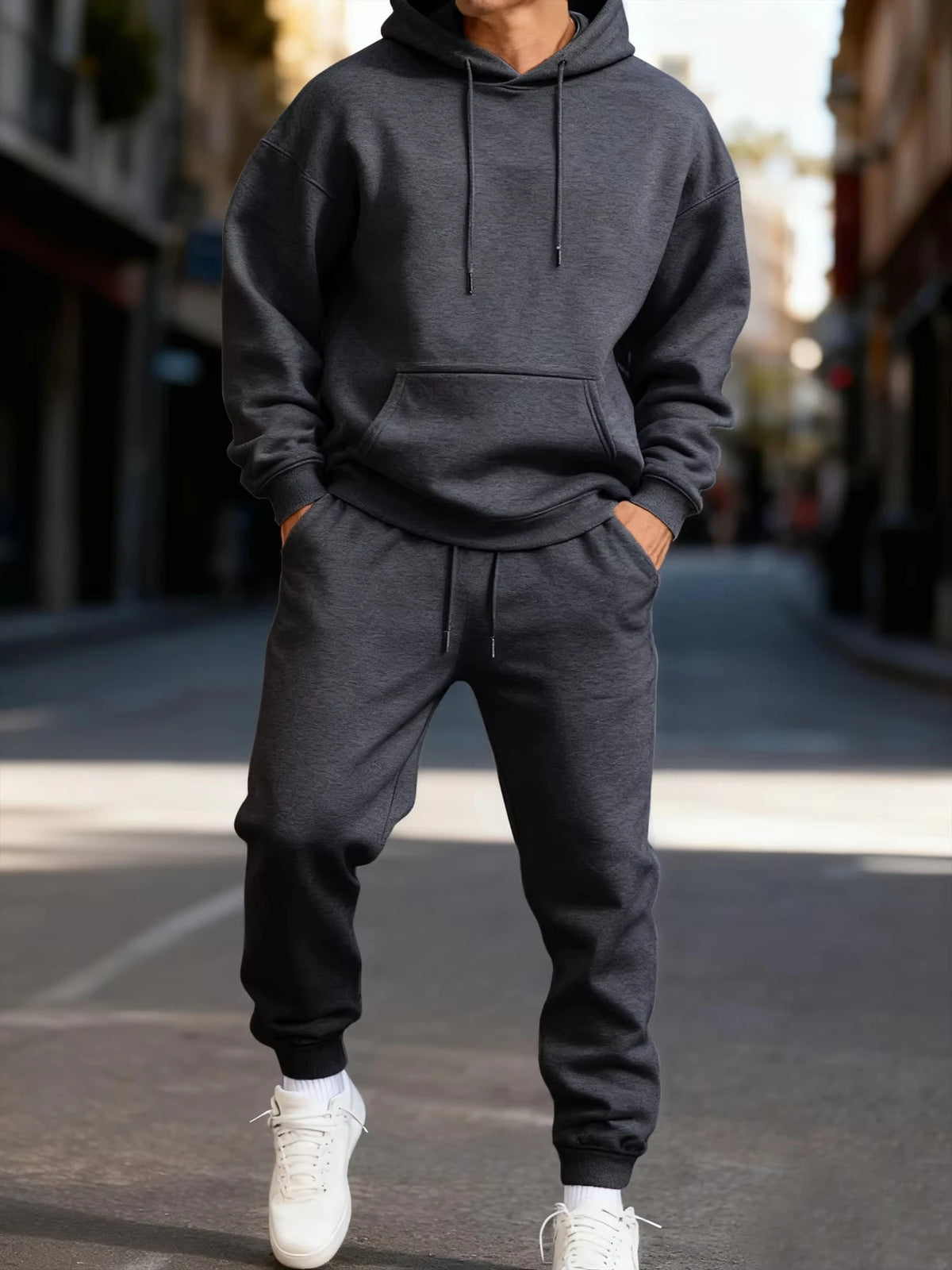 Men's Solid Hoodie & Sweatpants Set