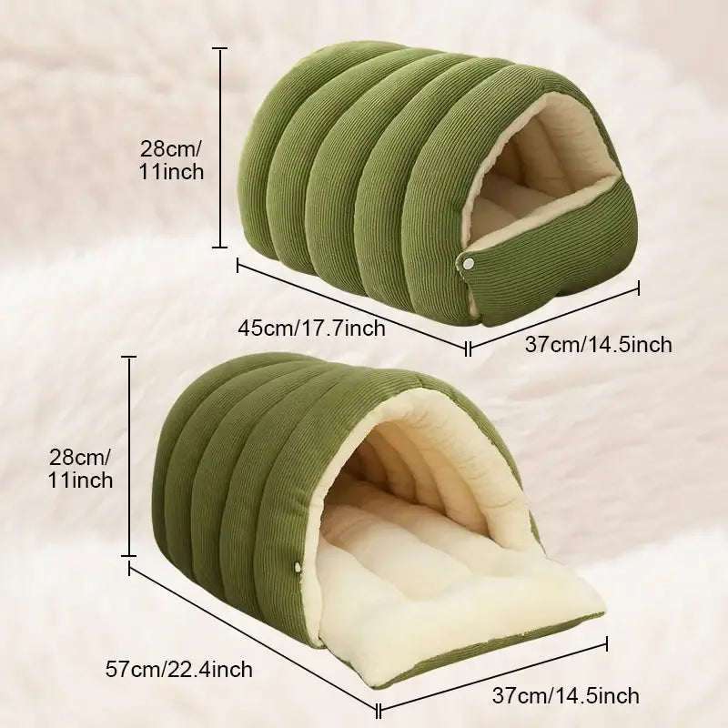 Winter Thermal Plush Cat Bed – Warm Enclosed House, Removable & Washable Cover