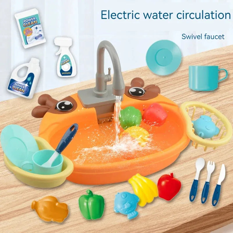 Kids Toy Kitchen Set – Battery-Operated Water Sink, Dishwasher & Pretend Play for Boys & Girls