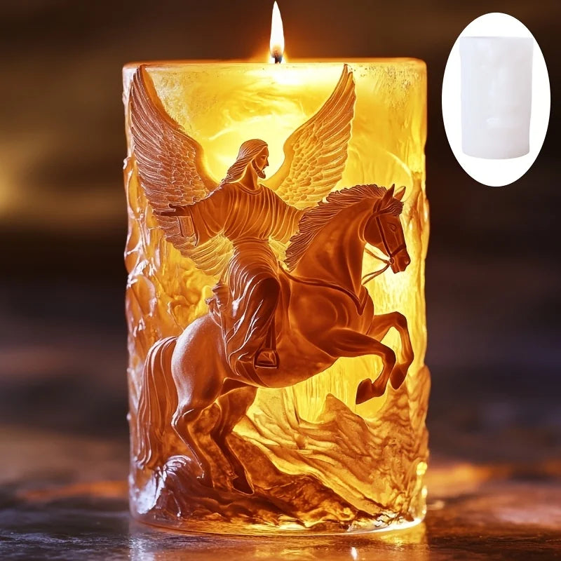 Jesus Horse Cylindrical Scented Candle Silicone Mold Wings Jesus Horse Galloped MoldS Jesus Angel Resin Plaster Mould