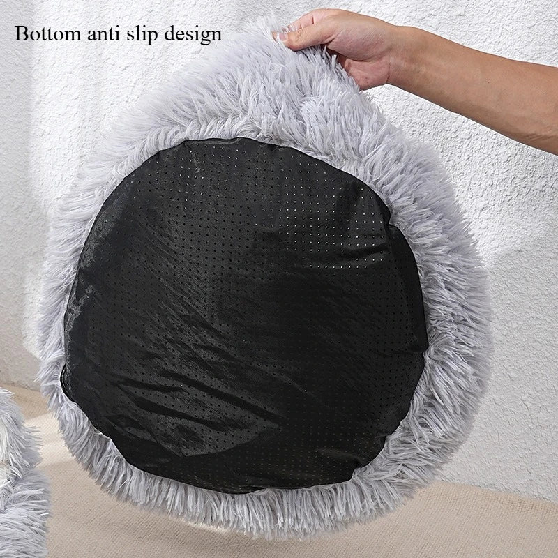 Striped Plush Round Pet Bed – Warm & Cozy for Cats & Dogs, M/L/XL