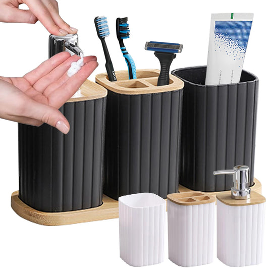 Bamboo Bathroom Soap Dispenser & Toothbrush Set
