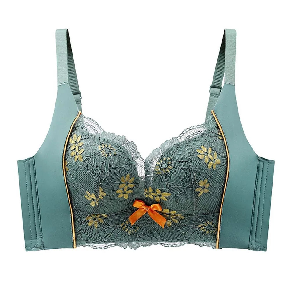 Gathered Breasts Wireless Deep V Bra Close-fitting Anti-sagging Brassiere for Women No Trace Big Cup Seamless Lace Bras Women