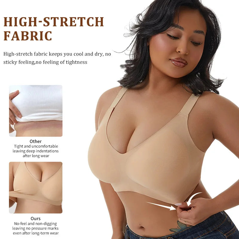 Women Wireless Large Size Bra Seamless Anti-Sagging Correction Gathered Comfortable No Side Breast Projection Push up Bra