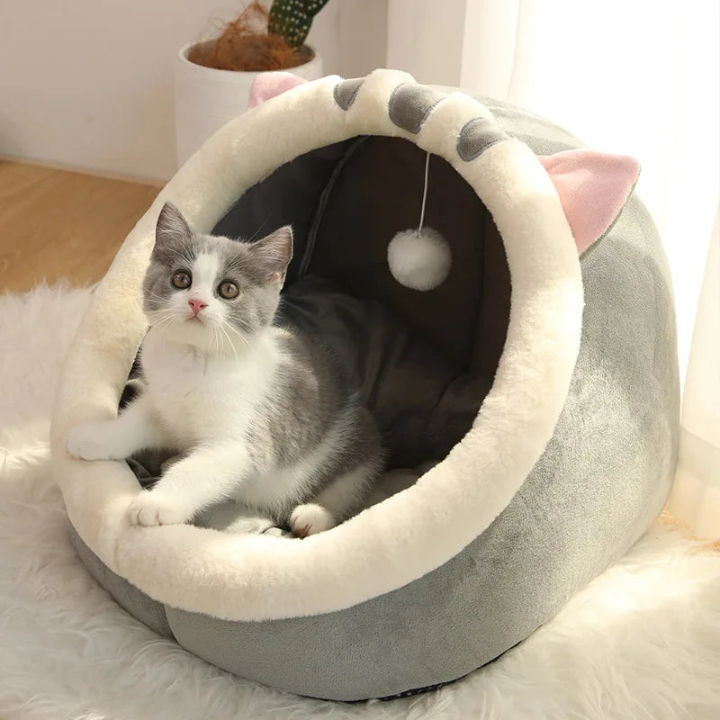 Pet Tent Cave Bed – Self-Warming Hut for Cats & Small Dogs, Foldable & Washable