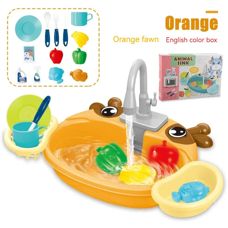 Kids Toy Kitchen Set – Battery-Operated Water Sink, Dishwasher & Pretend Play for Boys & Girls